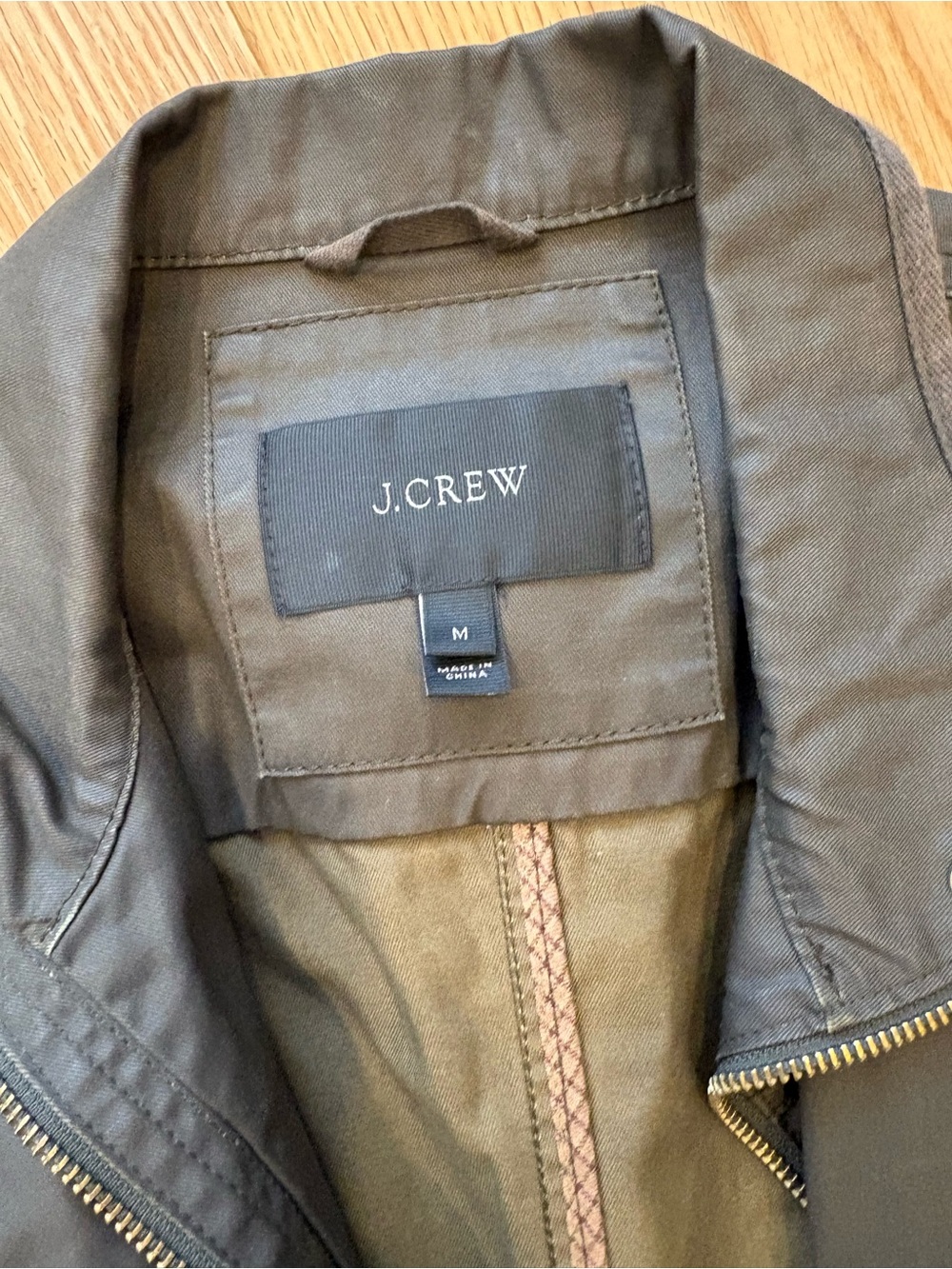 J. Crew Olive Green Lightweight Jacket with Brass Zipper - Picture 3 of 4